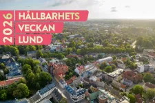 Foto. Drönarbild över staden Lund med grönska.