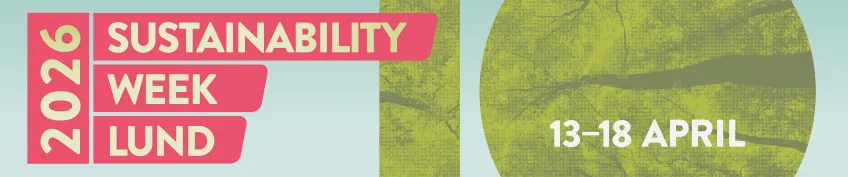 The official Sustainability Week image in pink, green and light blue. Graphic design.